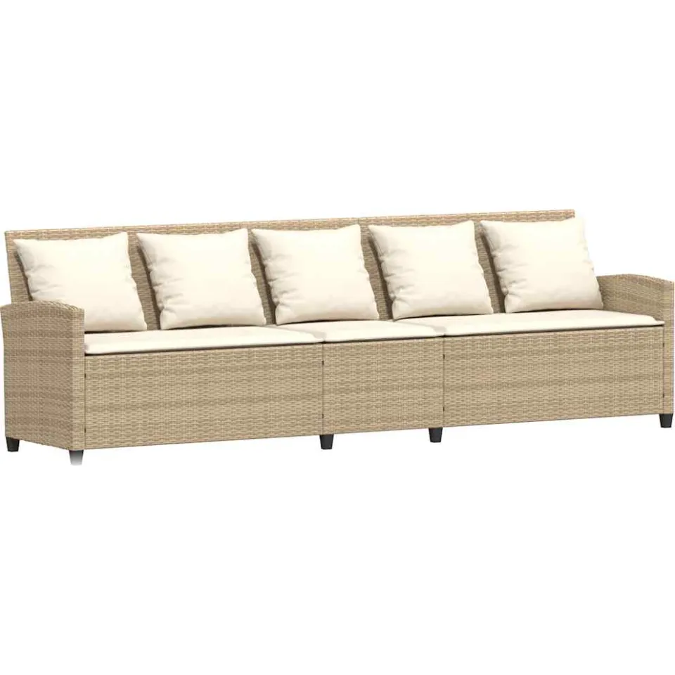 vidaXL Tuinbank 5-zits met kussens poly rattan beige