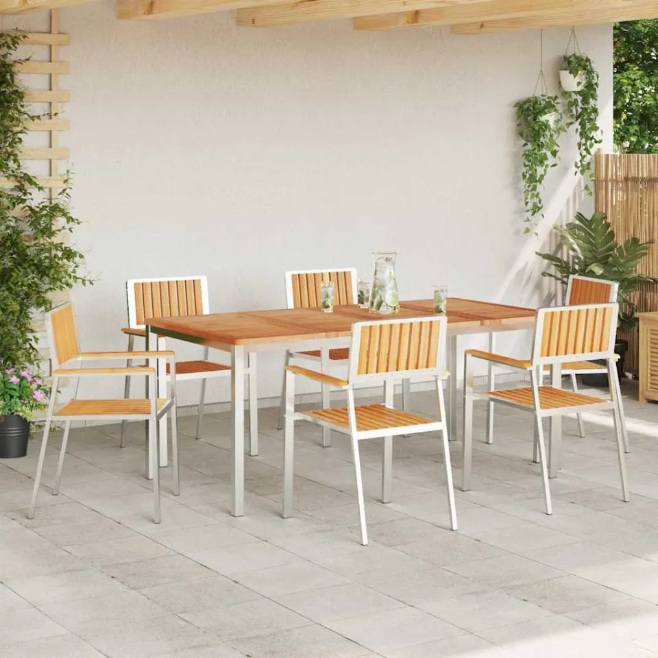 vidaXL Buiten eettafelset 7 st 180 x 90 x 75 cm bruin, foto 3