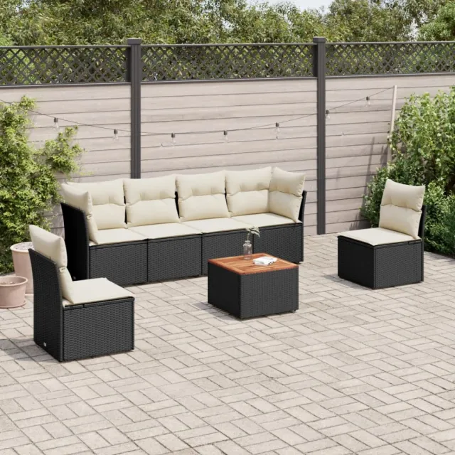 vidaXL 7-delige Loungeset met kussens poly rattan zwart, foto 2