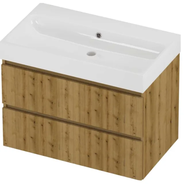 Proline Podium Badmeubelset Polystone Loft Zonder Kraangat 80x46x62 cm Glans Wit Urban Oak Eiken