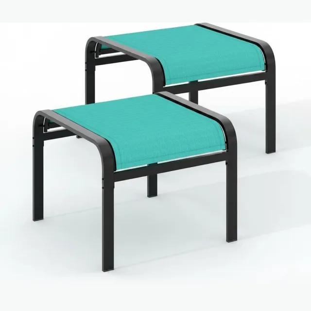Triumpunpre Voetenbankje voor Buiten - Textiel Voetensteun met Stevig IJzeren Frame voor Tuin, Terras en Zwembad - Waterafstotend Ademend Turquoise Blauwgroen