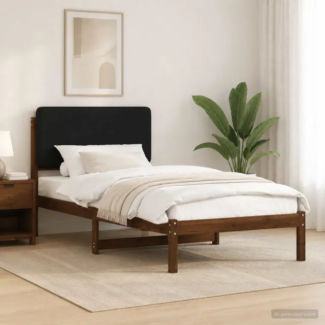 vidaXL Bedframe met gestoffeerd hoofdbord Donkerbruin en Zwart