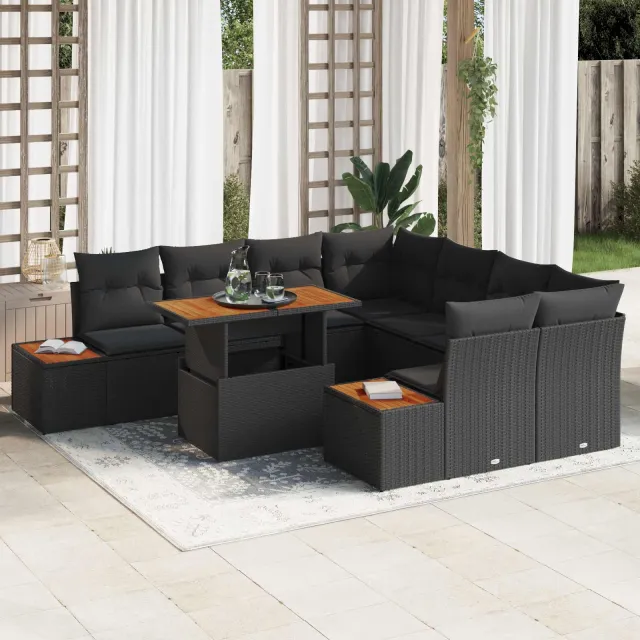vidaXL Tuin Sofa Set 9 st Zwart Poly riet, foto 2
