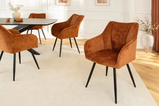 Invicta Interior Draaibare Retro Stoel AVIGNON Roestbruin Chenille Zwart Metalen Poten - 46471 Zie omschrijving