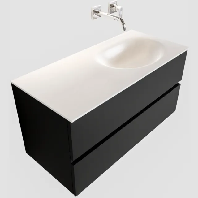 Boss & Wessing Badkamermeubel Solid Surface BWS Stockholm 100x45 cm Mat Zwart Urban Rechts (0 kraangaten)