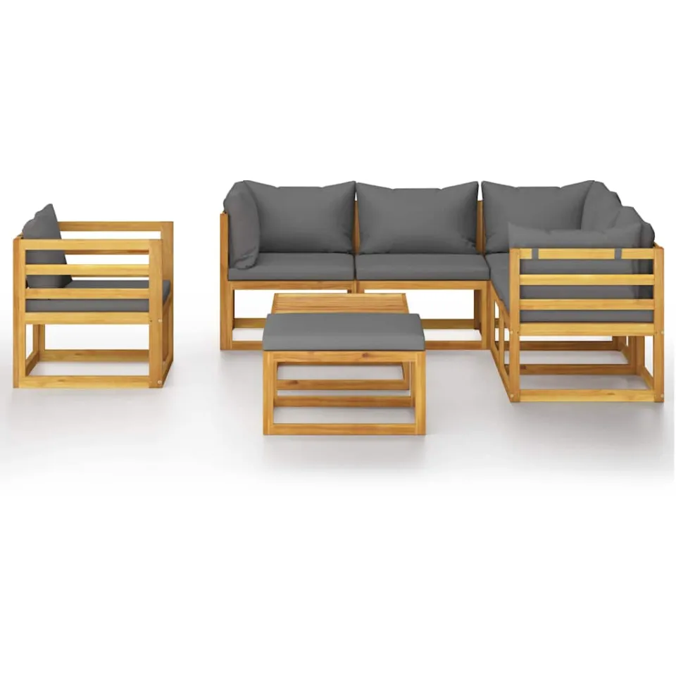 vidaXL 8-delige Loungeset met kussens massief acaciahout grijs
