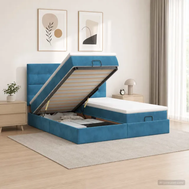 vidaXL Ottoman Bed met Matrassen en LED Donkerblauw 200 x 200 cm