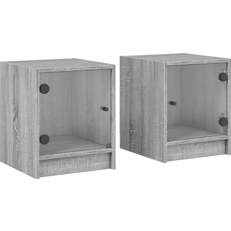 vidaXL Nachtkastjes met glazen deuren 2 st 35x37x42 cm grijs sonoma