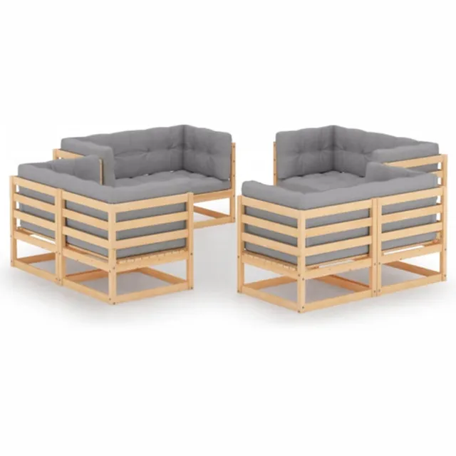 vidaXL 8-delige - Loungeset - met - kussens - massief - grenenhout Naturel