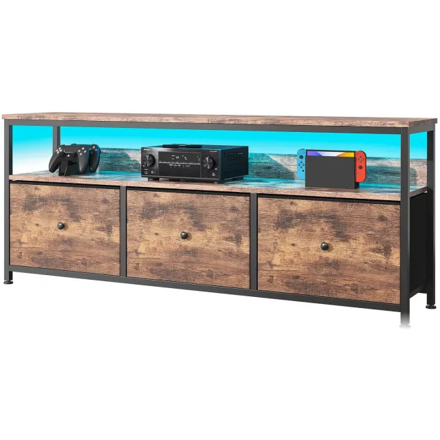 Gudalio TV Meubel - TV Kast - Dressoir - LED met appbediening - 4 Stoffen Lades - 29,8x137x57cm - Hout - Rustiek - Bruin