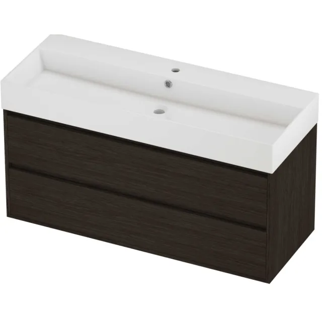 Proline Zara Badmeubelset Porselein Loft 1 Kraangat Greeploos 120x46x65 cm Glans Wit Mokka Oak Eiken