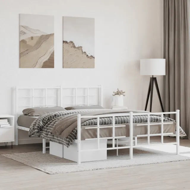 vidaXL Bedframe met hoofd- en voeteneinde metaal wit 150x200 cm