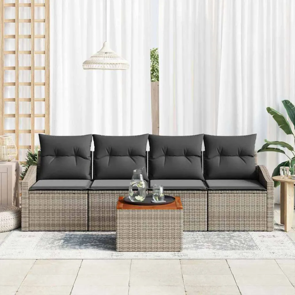 vidaXL Tuinbankenset 5 st Grijs poly rattan, foto 3
