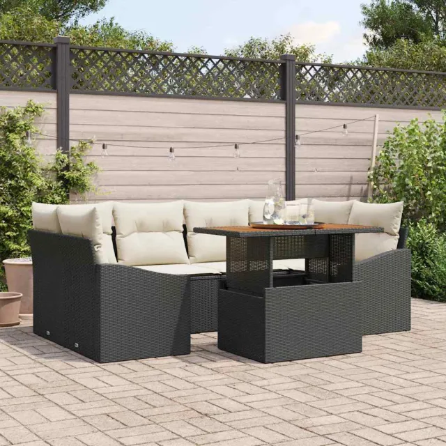 vidaXL Tuin Sofa Set 7 st Zwart Poly riet, foto 2