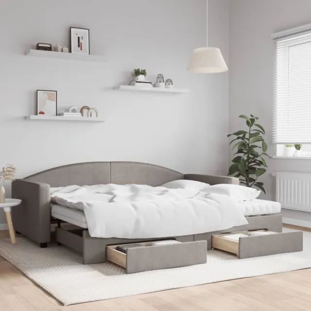 vidaXL Slaapbank met onderschuifbed en lades 90x200 cm stof taupe