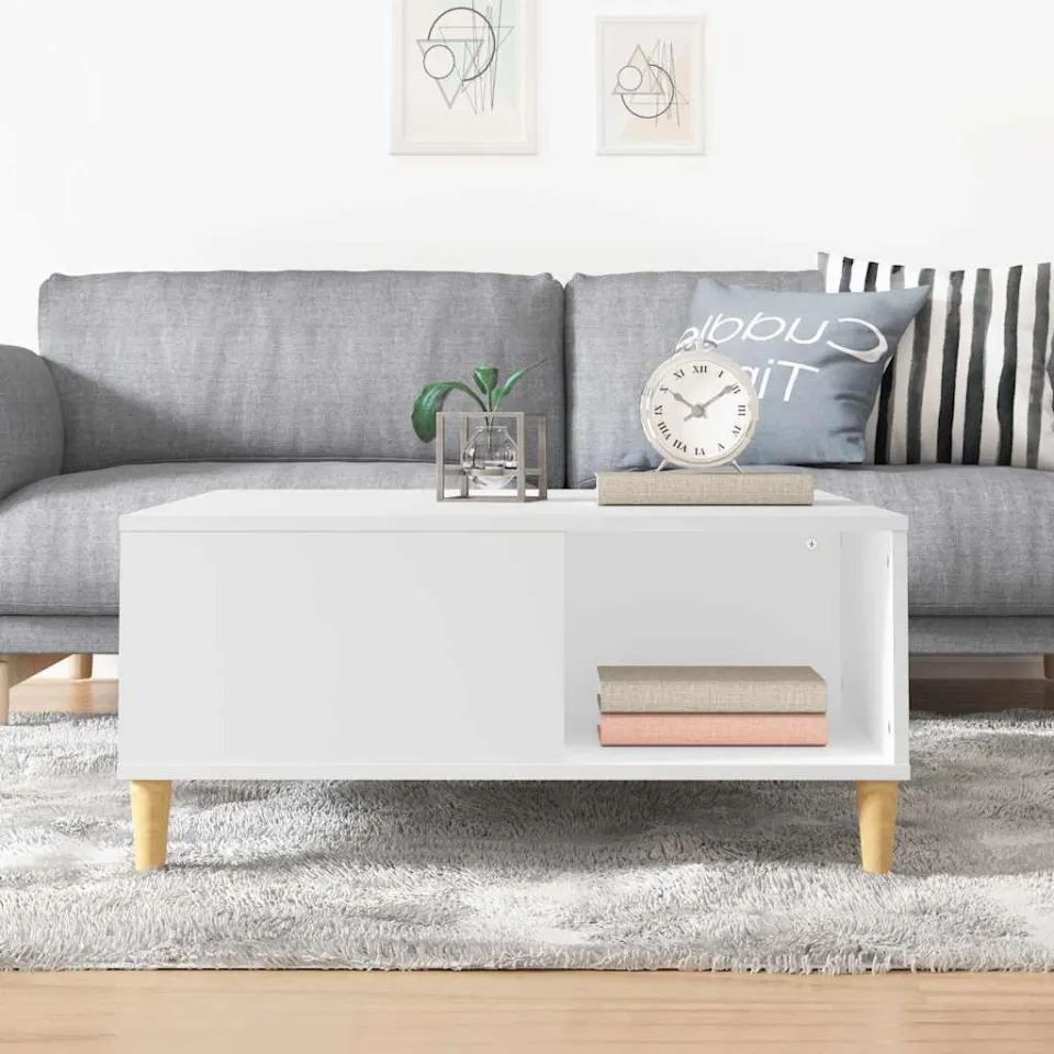 vidaXL Salontafel 80x80x36,5 cm bewerkt hout wit, foto 3