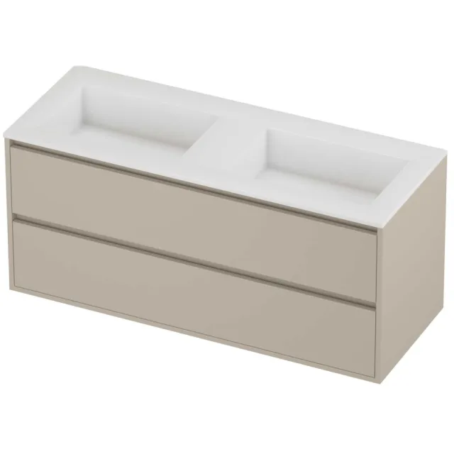Proline Aristo Badmeubelset Polystone Elegant Greeploos 120x46x54 cm Glans Wit Soft Linen Beige