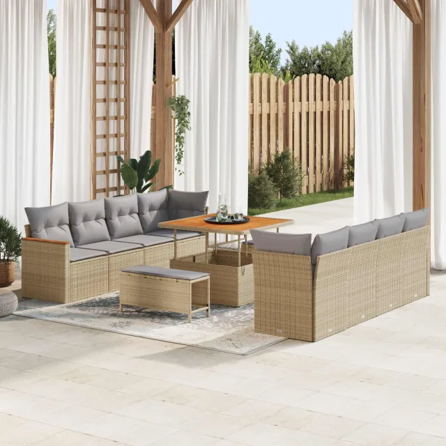 vidaXL Tuinbankenset 11 st Beige poly rattan, foto 2