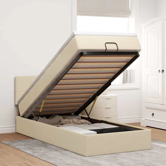 vidaXL Bed met matras 100x200 cm stof crèmekleurig