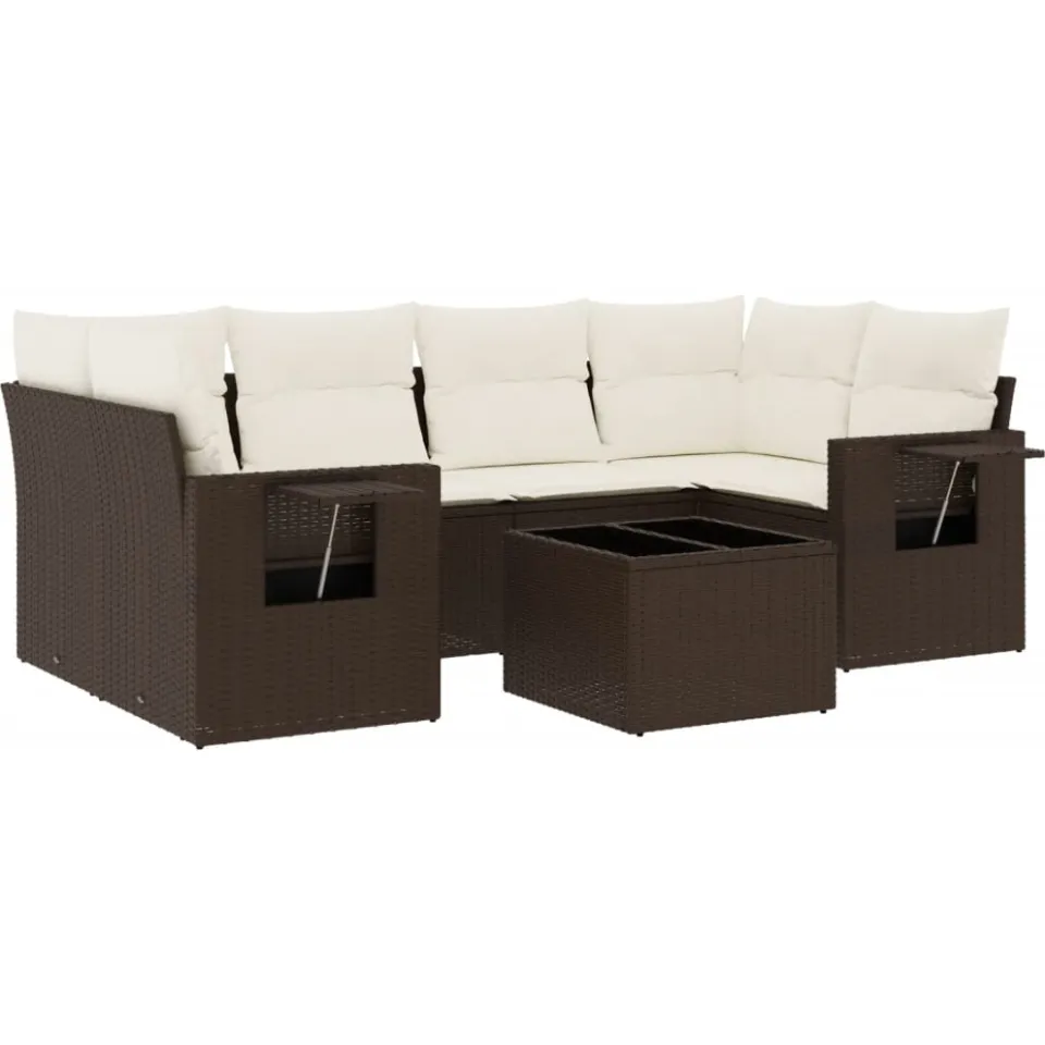 vidaXL 7-delige Loungeset met kussens poly rattan bruin