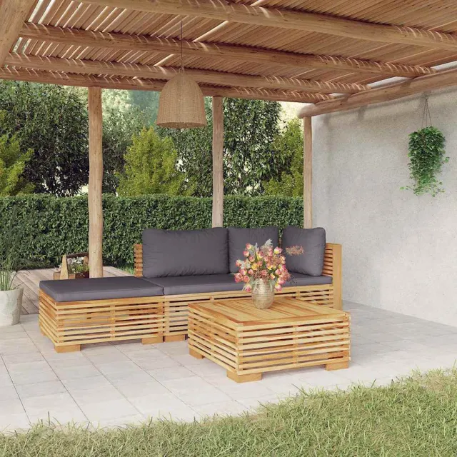 vidaXL 4-delige Loungeset met kussens massief teakhout bruin, foto 2