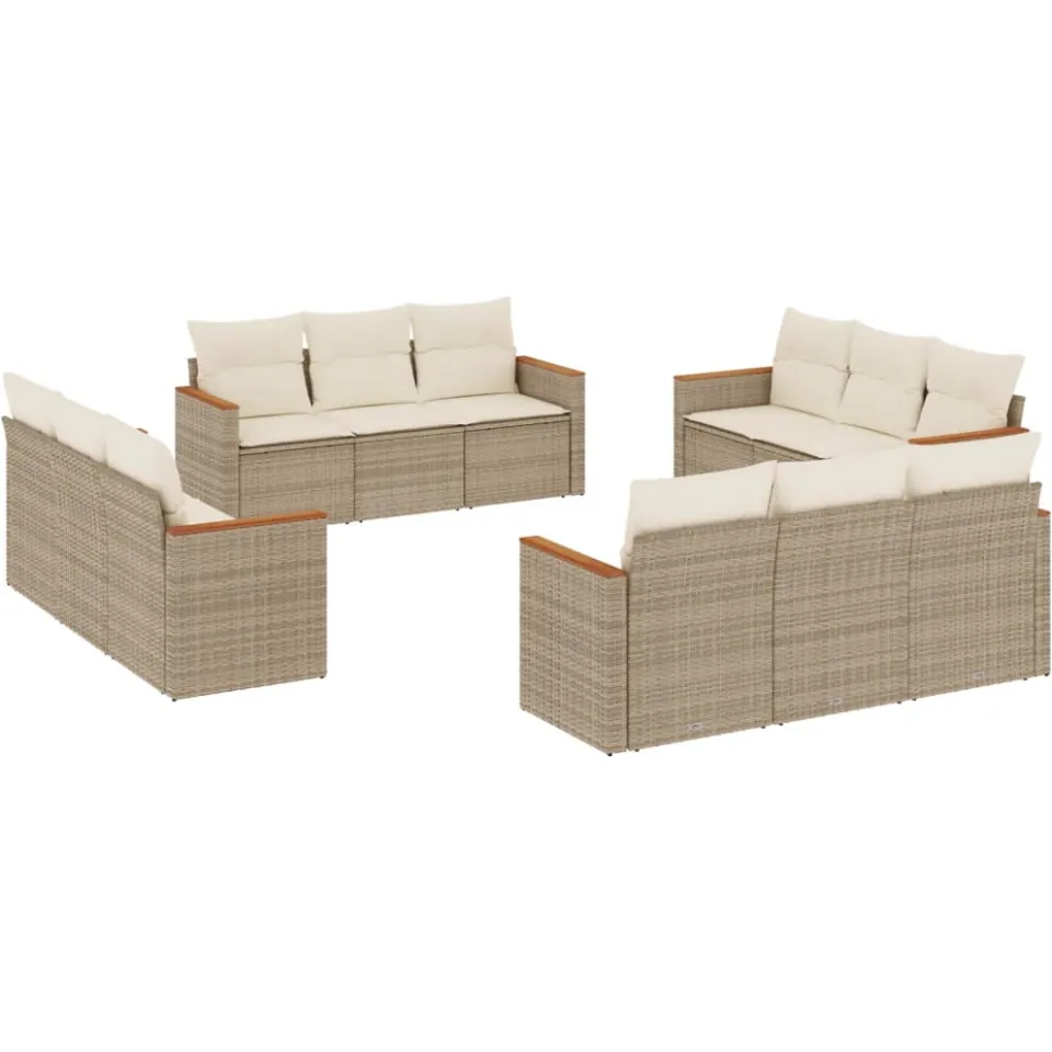 vidaXL 12-delige Loungeset met kussens poly rattan beige, foto 3