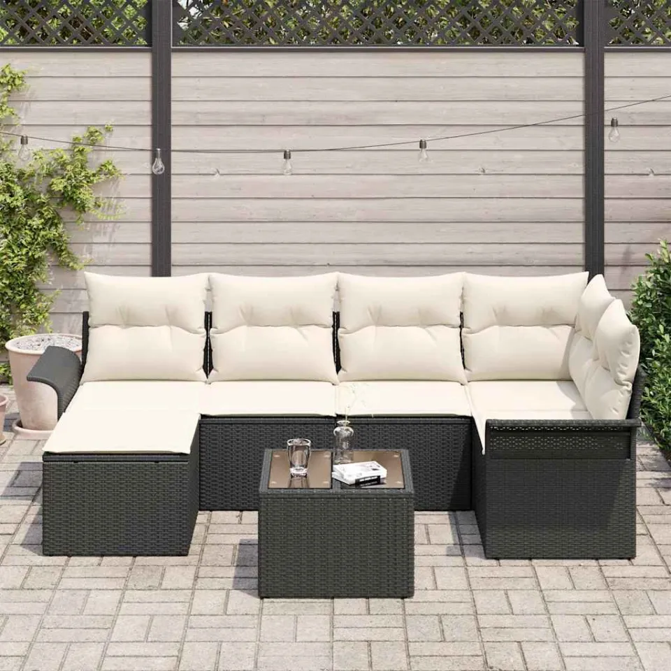 vidaXL Tuin Sofa Set 7 st Zwart poly rattan, foto 3