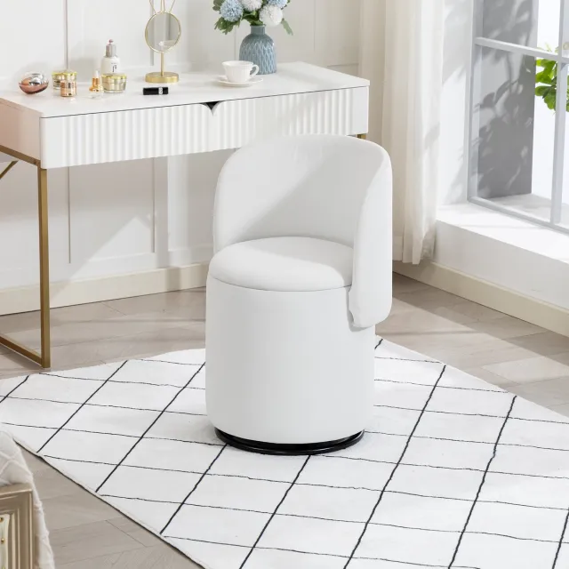 HAUSS SPOLE Gevoerde Vatstoel - 360° Draaibare Make-up Kruk Met Ingebouwde Opbergruimte - Voor Slaapkamer En Eetkamer - Velours Wit
