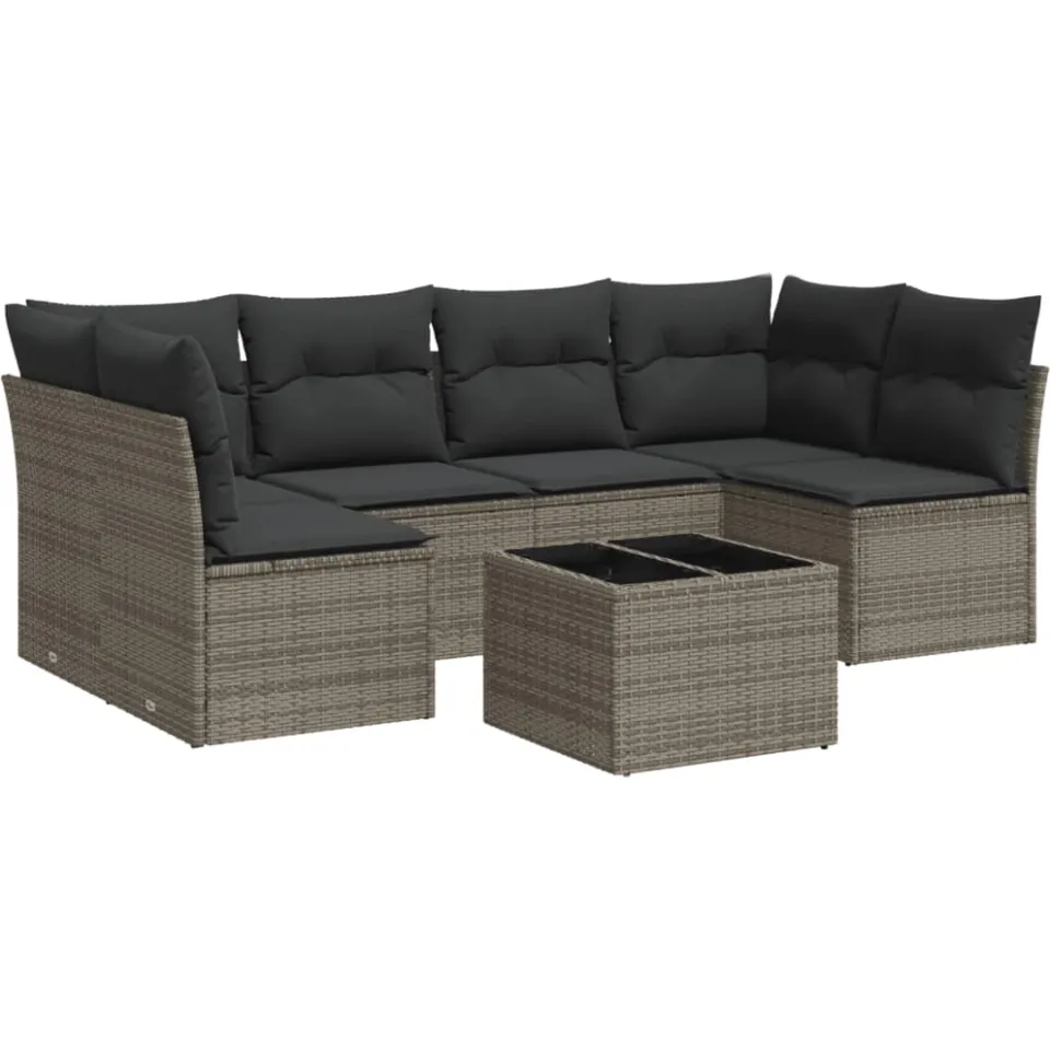 vidaXL 7-delige Loungeset met kussens poly rattan grijs