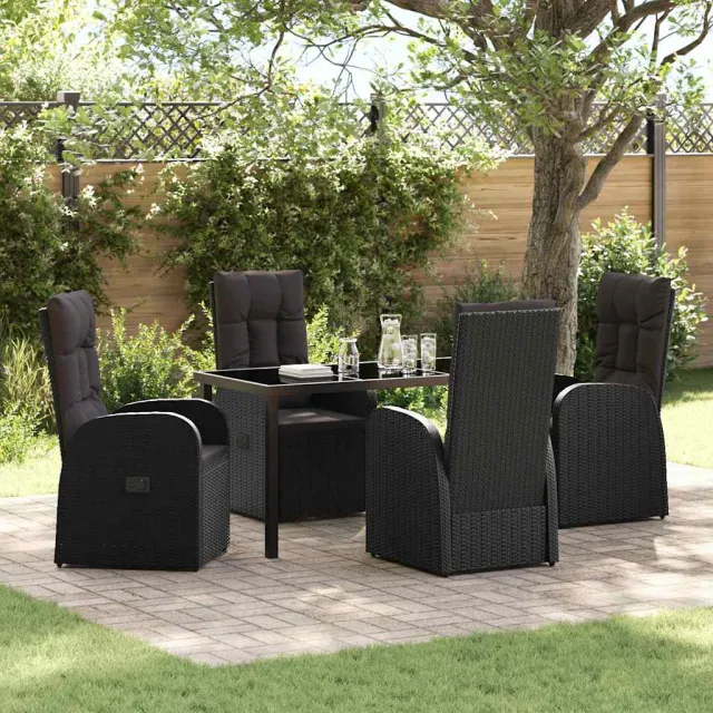 vidaXL Tuin eettafelset 5 st Zwart poly rattan