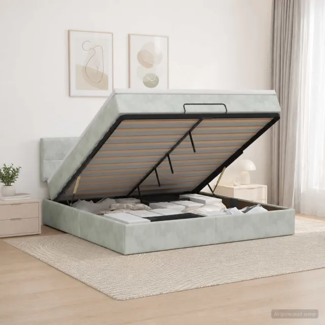vidaXL Ottoman bed met matras Lichtgrijs 140 x 200 cm Fluweel
