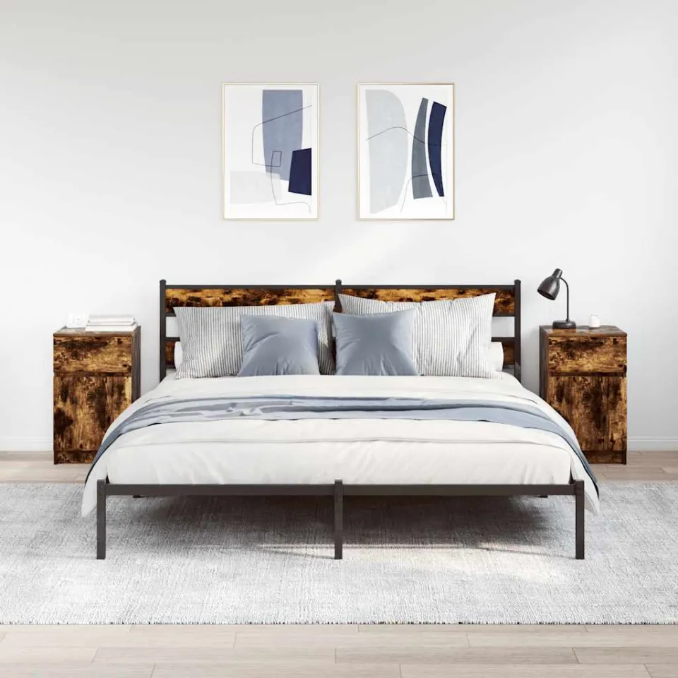 vidaXL Nachtkastjes 2 st 39x35x65 cm bewerkt hout gerookt eikenkleur, foto 2