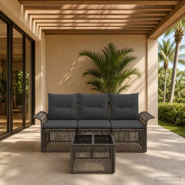 vidaXL Tuinbankenset 4 st Grijs poly rattan, foto 2
