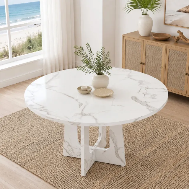 CHICFURN Eettafel - 4 personen - verstelbare voeten - rond - wit