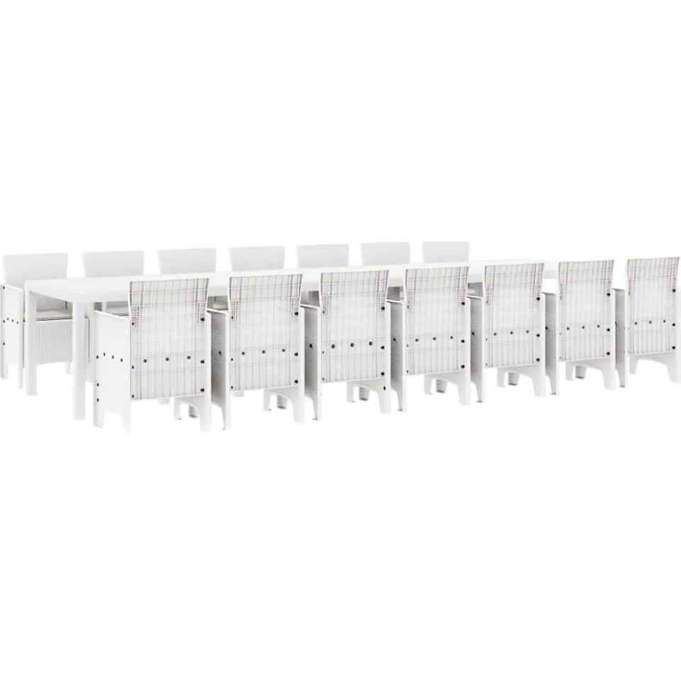 vidaXL Tuin Eettafelset met kussens 15 st Wit PP