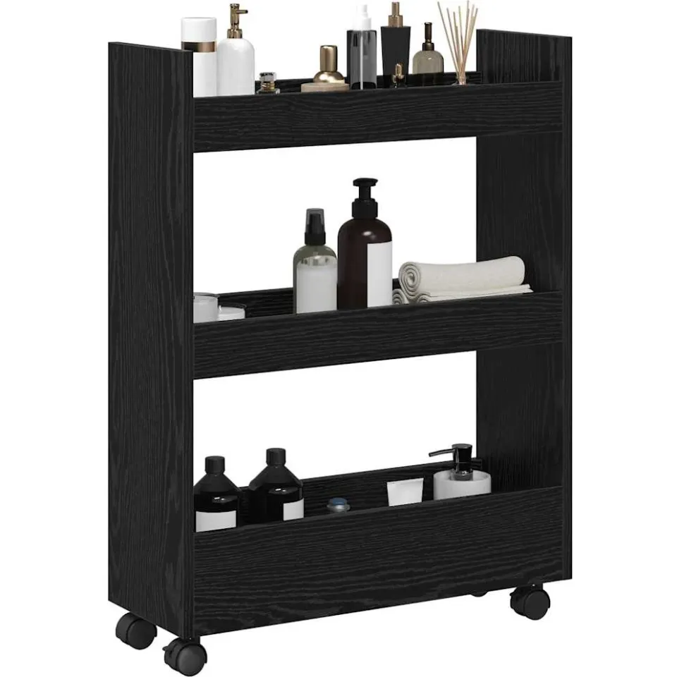 vidaXL Smalle Opbergtrolley Zwart Eiken 60 x 22 x 80 cm Bewerkt hout