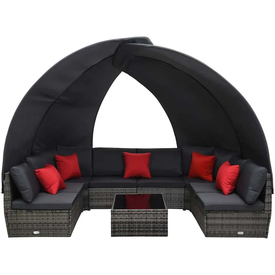 vidaXL 9-delige Loungeset met luifel poly rattan antraciet Anthraciet