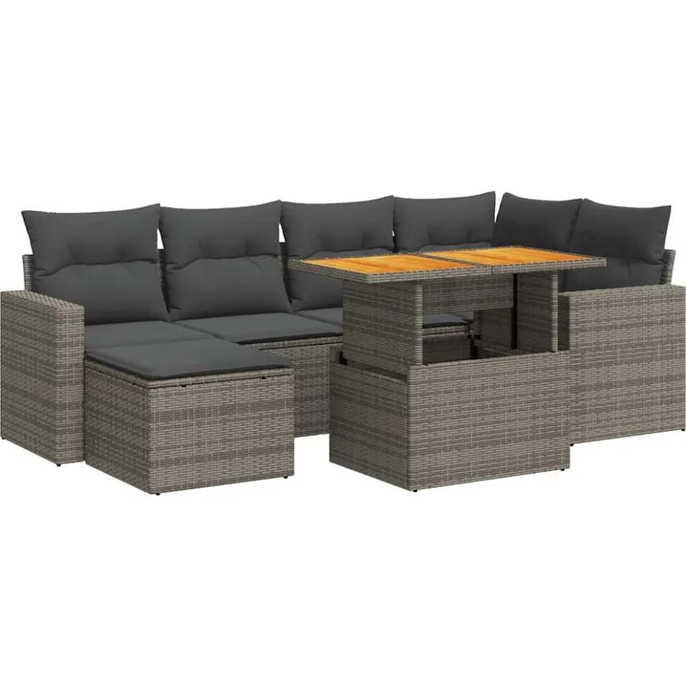 vidaXL 7-delige Loungeset met kussens poly rattan grijs, foto 3