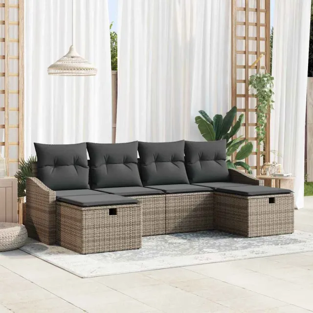 vidaXL Bankstel 6 st poly rattan Grijs