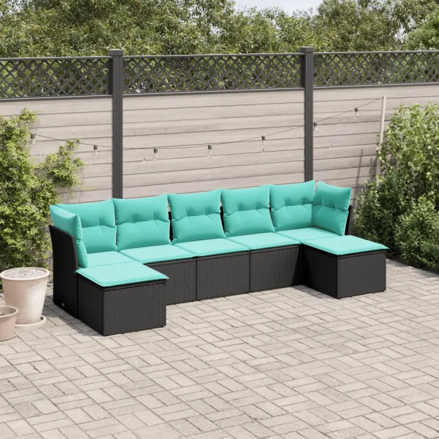 vidaXL 7-delige tuinbankset met kussens van zwart polyrotan, foto 2