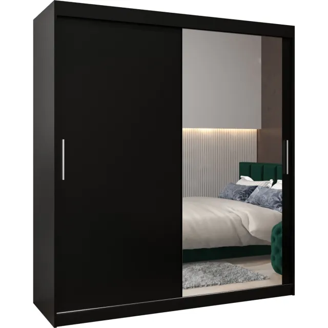 InspireME Kledingkast met 2 schuifdeuren, Modern-stijl, Kledingkast met planken (BxHxD): 180x200x62 - TORM II 180 Zwart Mat