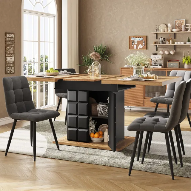 STILVORA Eettafel - Uitschuifbaar Met Opbergruimte - Voor Keuken En Woonkamer - MDF En Metaal - 110 Tot 140x80x75 Cm - Zwart