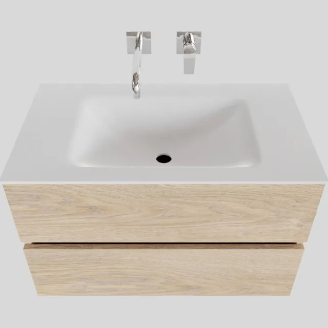 Boss & Wessing Badkamermeubel Solid Surface BWS Oslo 80x46 cm Wood Washed Oak (0 kraangaten) Houtlook