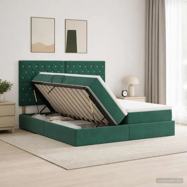 vidaXL LED Opslagbed met Matras Donkergroen 200 x 200 cm Fluweel