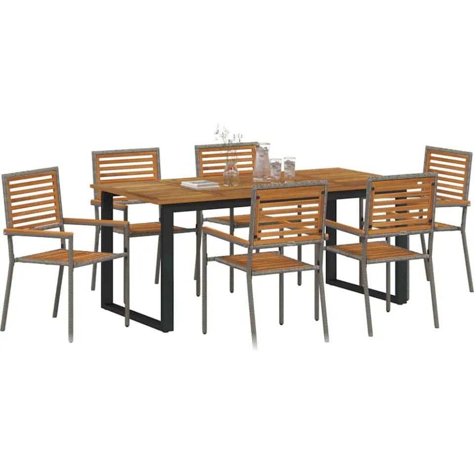 vidaXL Tuin eettafelset 7 st Grijs Massief Acaciahout, foto 2