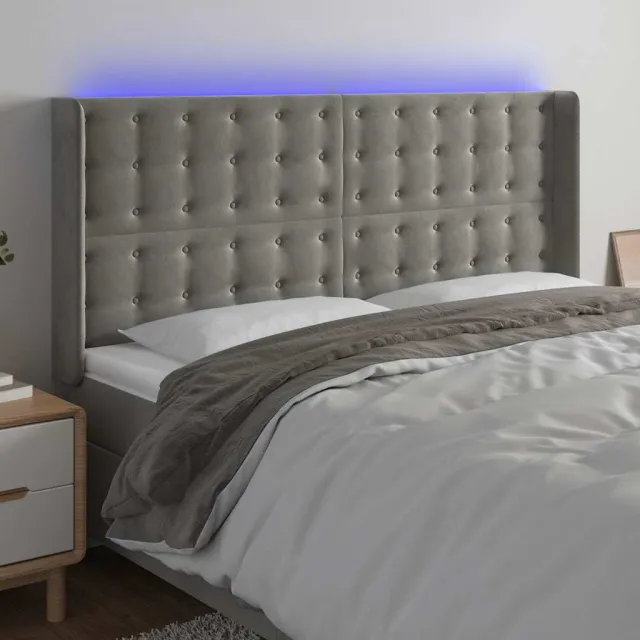 vidaXL Hoofdbord LED 183x16x118/128 cm fluweel lichtgrijs grijs