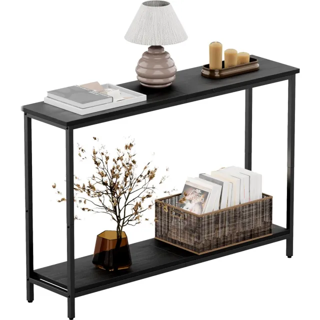 IN-HOMEXL Sidetable - Wandtafel - Haltafel - met Stopcontact - 114x20x76cm (L x B x H) - Industrieel design - IN.HOMEXL - Garry - Metaal - Hout - Bruin Zwart