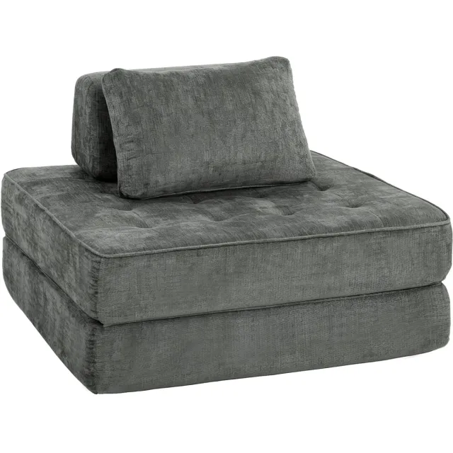 Homcom Vloerstoel-Chenille (100% polyester), Schuim-97 x 194 x 50 cm-Grijs