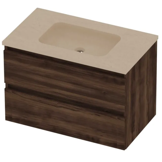 Basic-Line Rocky 46 Badmeubelset Hardsteen Zonder Kraangat 80x46x54 cm Barista Oak Sand Stone Beige