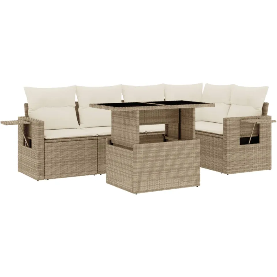 vidaXL 6-delige Loungeset met kussens poly rattan beige, foto 3
